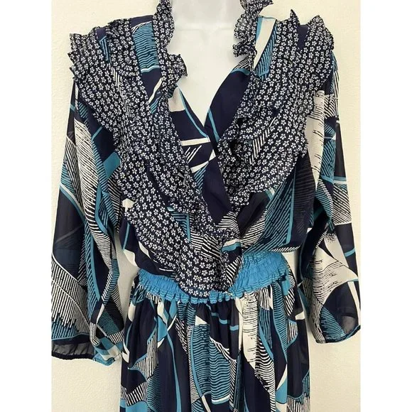 Vintage Lachine 80s Dress Boho Floral Patchwork Faux Wrap Maxi MIDI Dres… - Picture 3 of 5